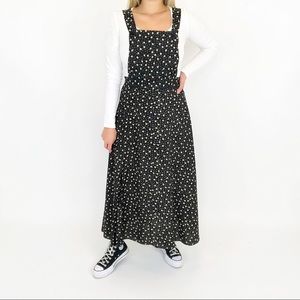 Vintage dainty floral black overall style maxi dress
